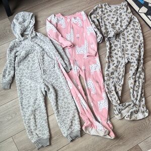 Set of Three Kids' Animal Print onsie fleece Pajamas